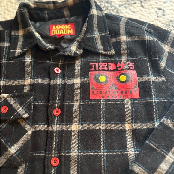 Black Plaid Men's Shirt with Red Accents - Picture 4 of 10